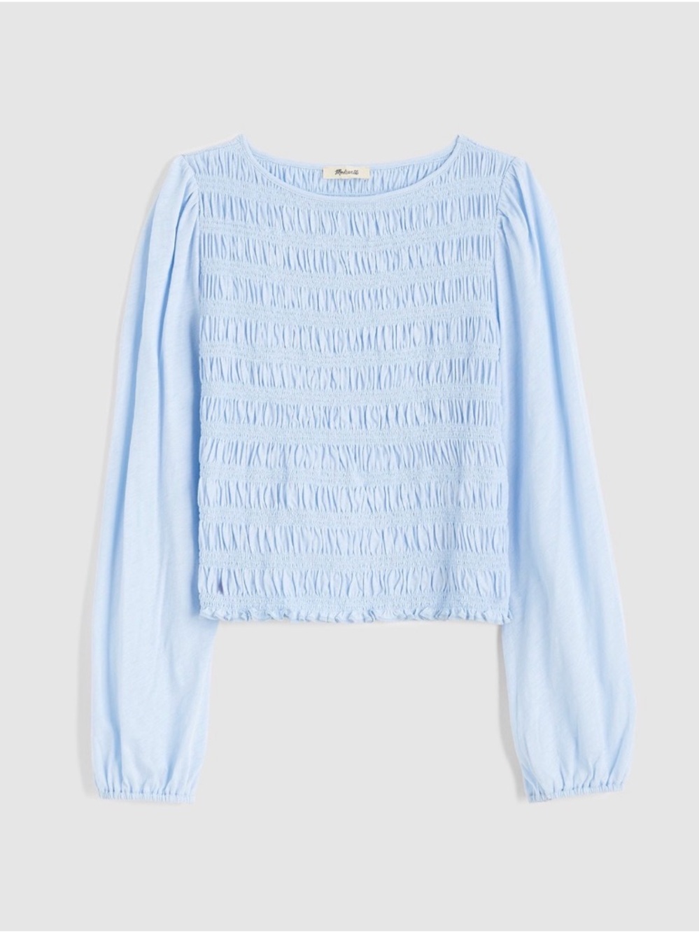 Madewell Smocked Boatneck Top Blue Medium Balloon Sleeve Worn Once 100% Cotton